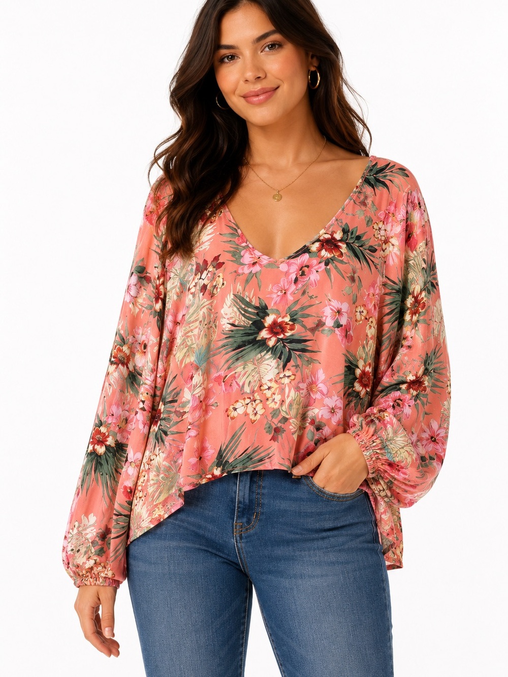 Live 4 Truth floral shark hem long Sleeve‎ top,Sz S